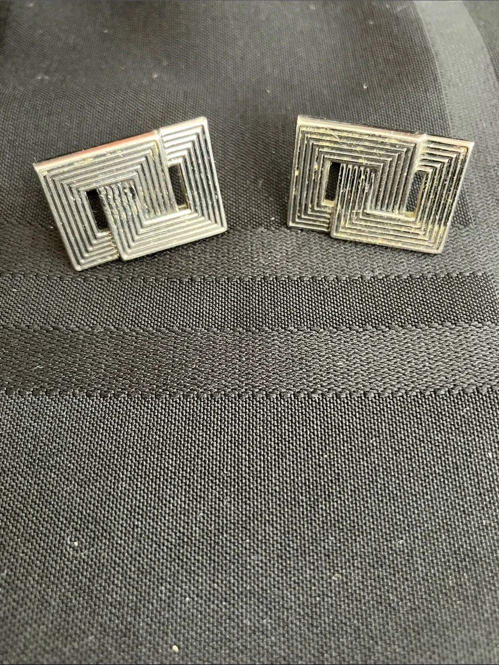 Swank Silver Geometric Rectangle Cufflink Set